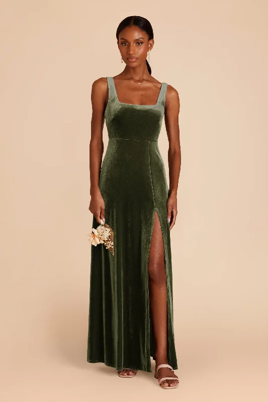 Alex Velvet Dress - Olive