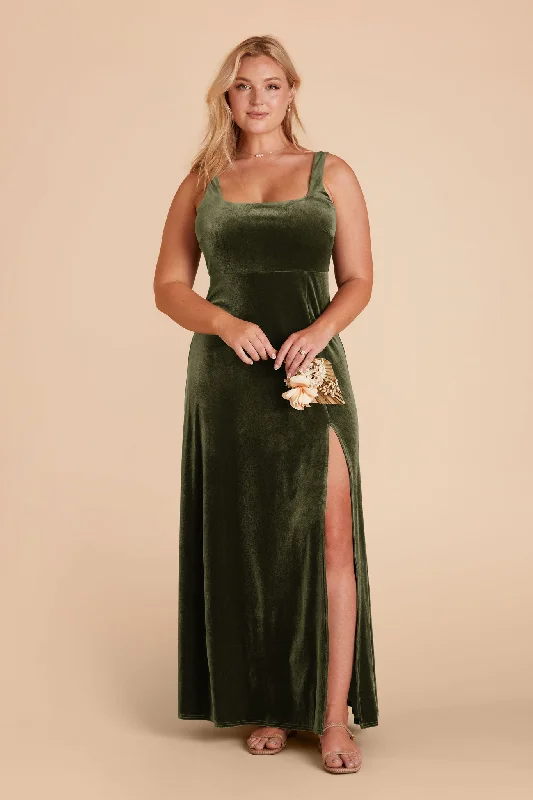 Alex Velvet Dress - Olive