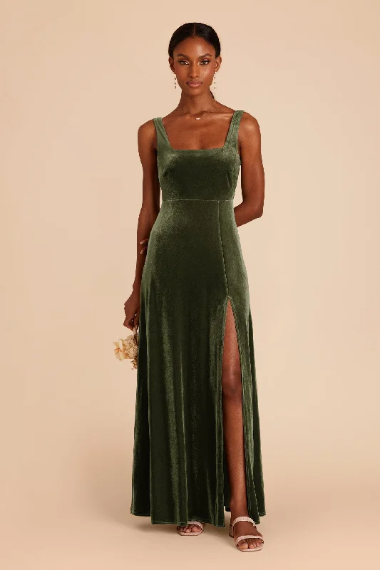 Alex Velvet Dress - Olive