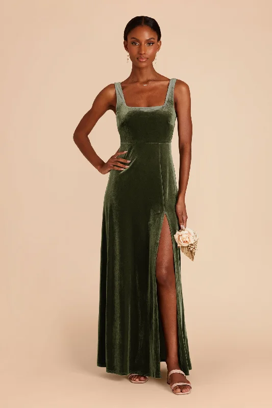 Alex Velvet Dress - Olive