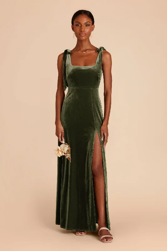 Alex Velvet Dress - Olive