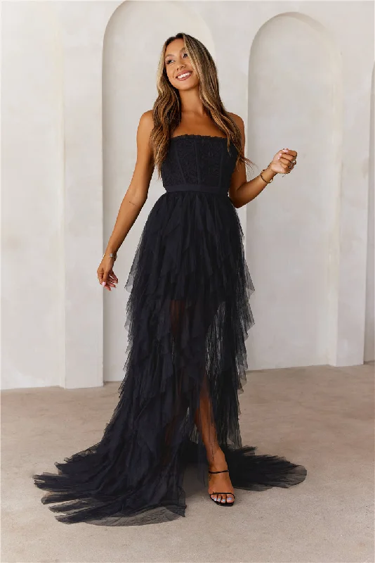 All The Attention Tulle Maxi Dress Black