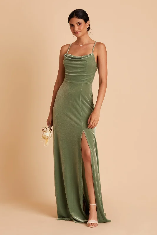 Ash Velvet Dress - Dark Sage