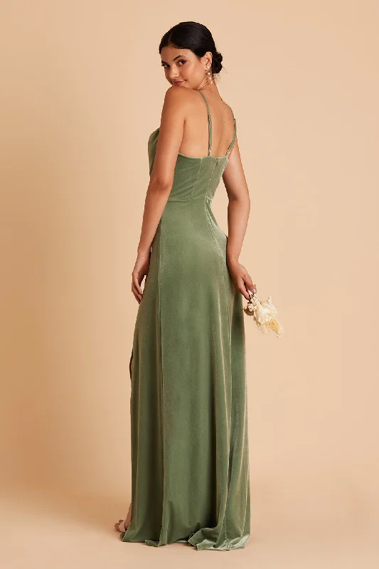 Ash Velvet Dress - Dark Sage