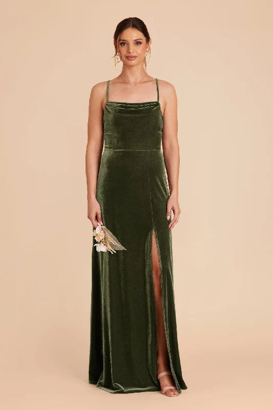 Ash Velvet Dress - Olive