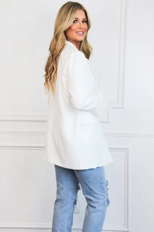 Betsy Oversized Feather Blazer: Ivory White