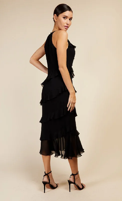 Black Frill Midaxi Dress