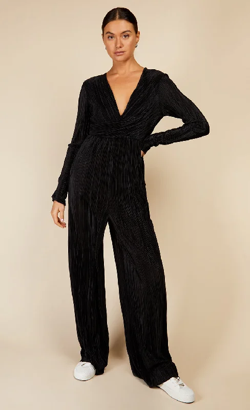 Black Plisse Jumpsuit by Vogue Williams