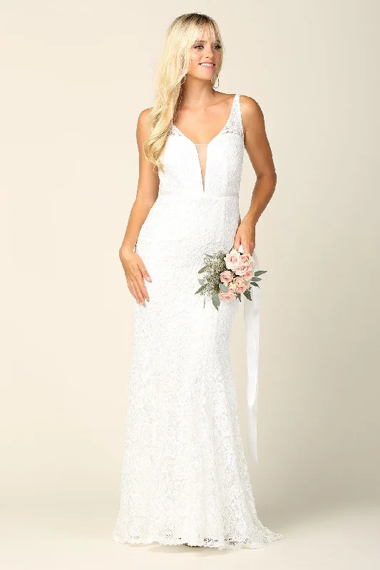 Bridal Long Sleeveless Lace Wedding Dress