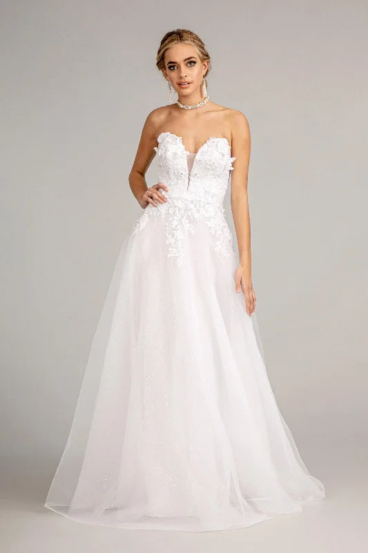 Bridal Long Strapless Mesh Wedding Dress