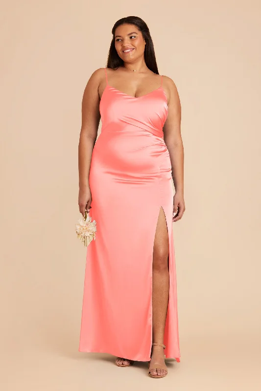 Catherine Matte Satin Dress - Coral Pink