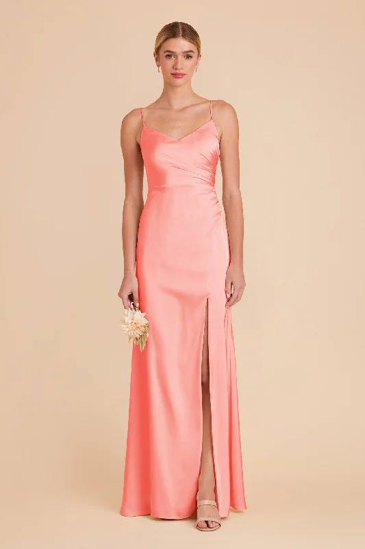 Catherine Matte Satin Dress - Coral Pink