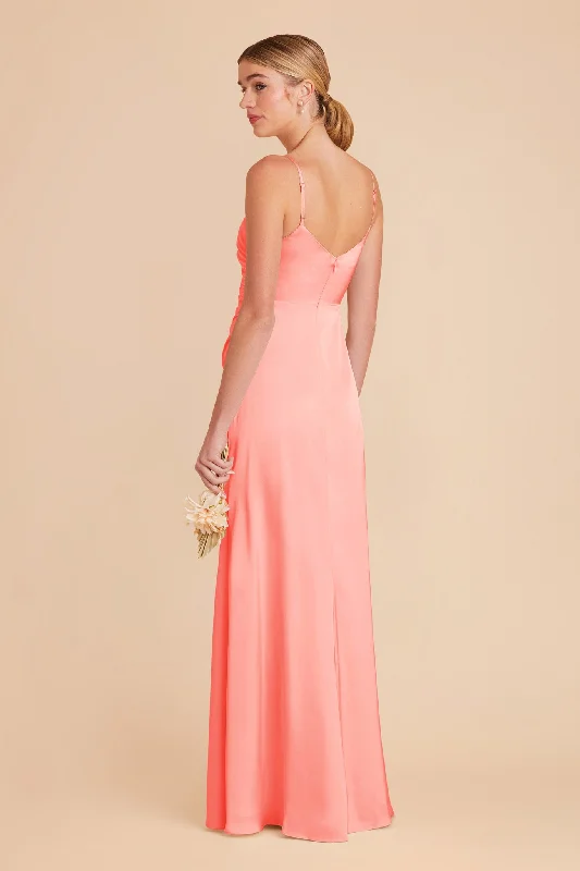 Catherine Matte Satin Dress - Coral Pink