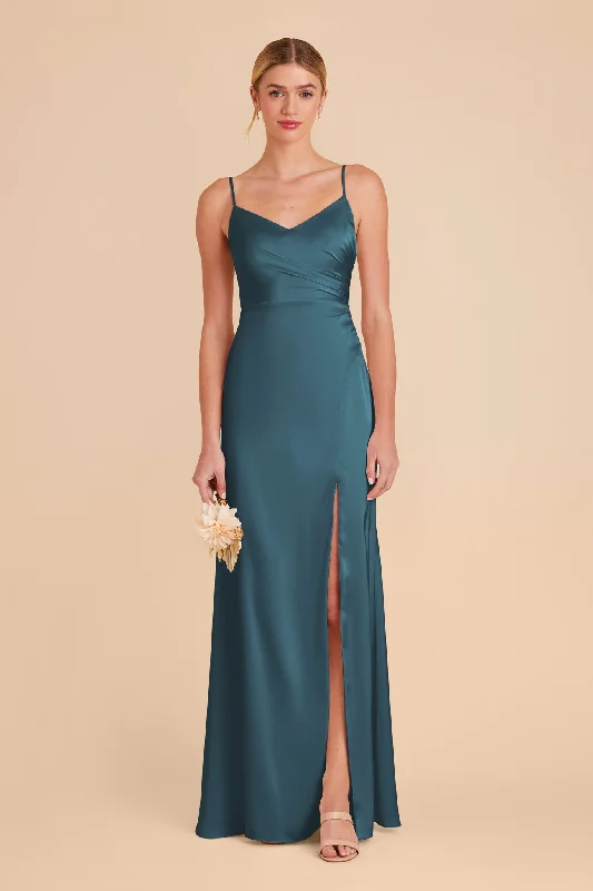 Catherine Matte Satin Dress - Dark Teal