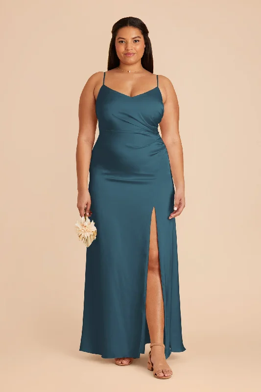 Catherine Matte Satin Dress - Dark Teal