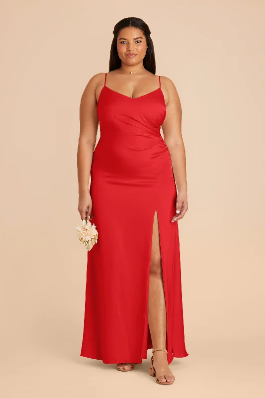 Catherine Matte Satin Dress - Ruby Red