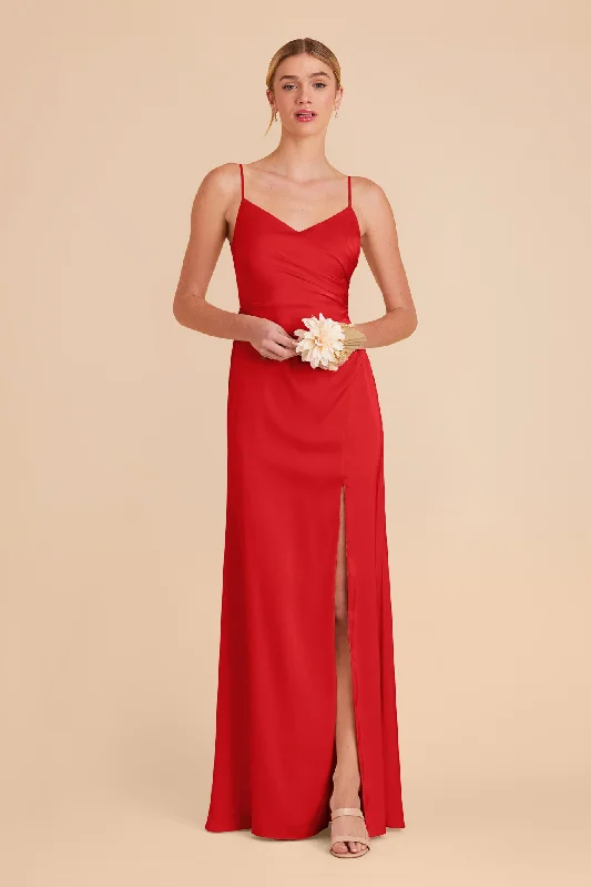 Catherine Matte Satin Dress - Ruby Red