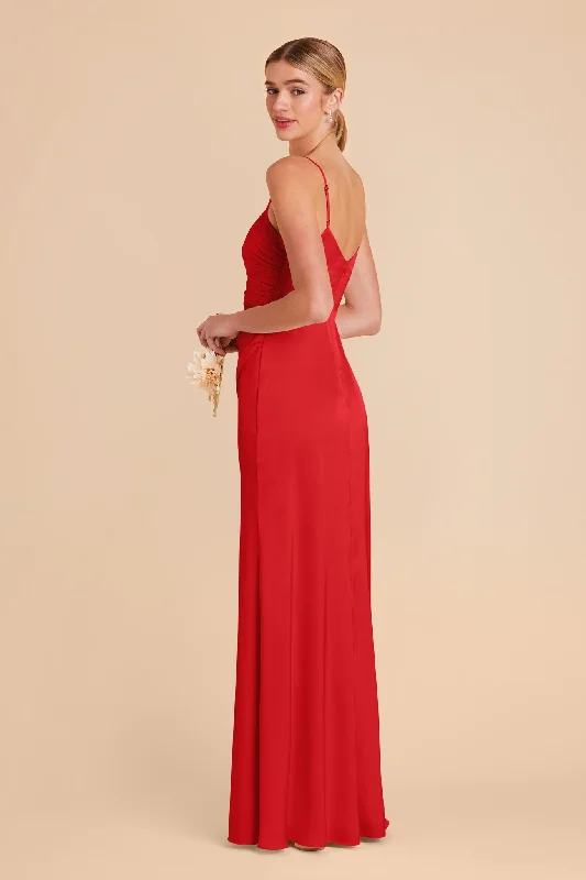 Catherine Matte Satin Dress - Ruby Red