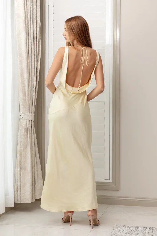 CELESTINE BACKLESS MAXI DRESS - Yellow Satin