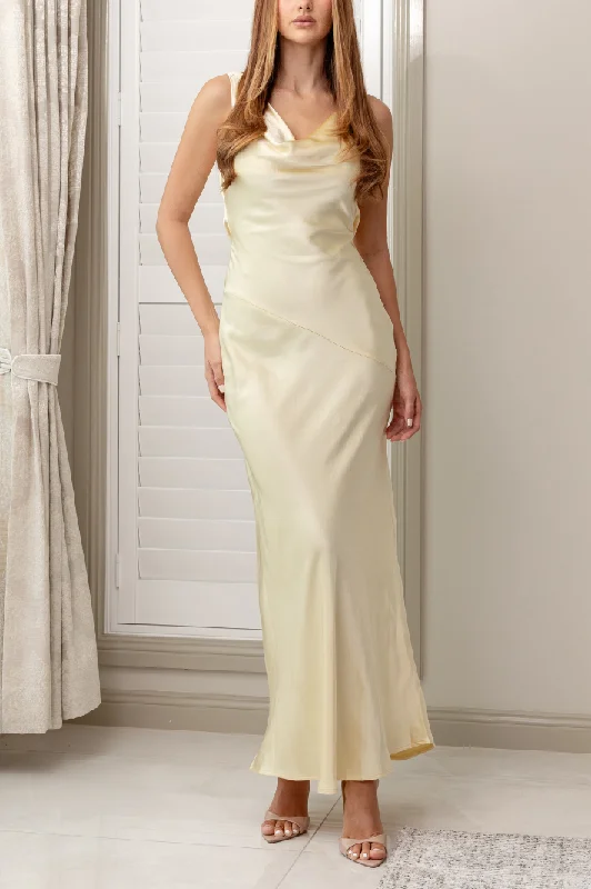 CELESTINE BACKLESS MAXI DRESS - Yellow Satin