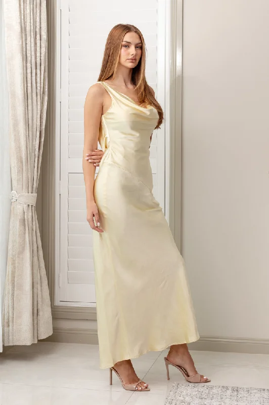 CELESTINE BACKLESS MAXI DRESS - Yellow Satin