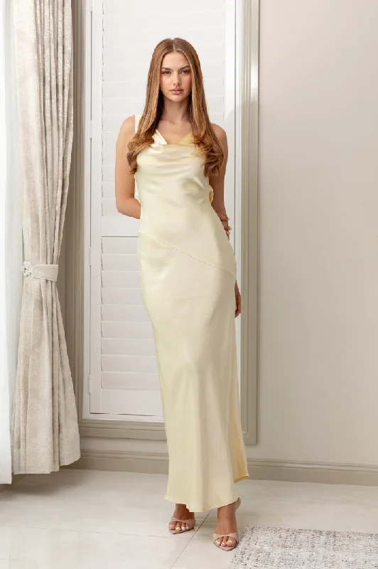 CELESTINE BACKLESS MAXI DRESS - Yellow Satin