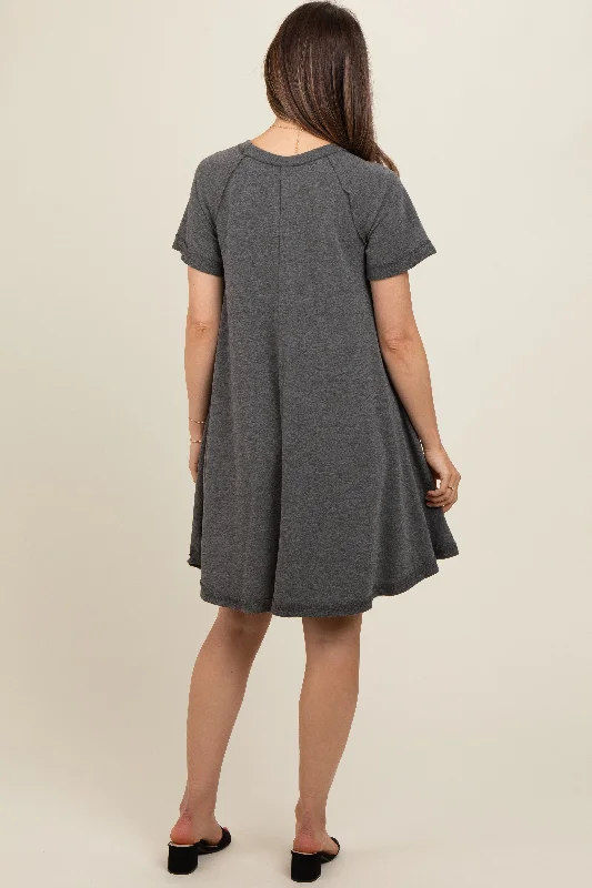 Charcoal Solid T-shirt Maternity Mini Dress