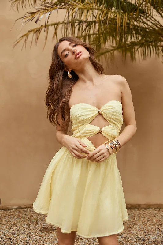 Cosmopolitan Style Strapless Mini Dress Yellow