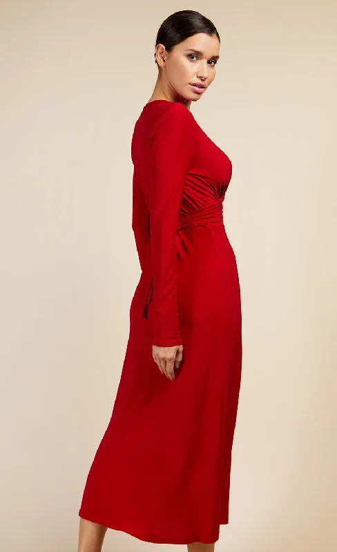 Cranberry Red Tie Waist Midaxi Dress