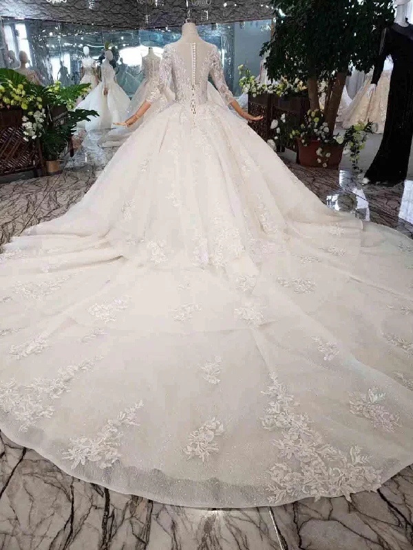 Elegant Half Sleeves Ball Gown Lace Layer Wedding Dress  WD380