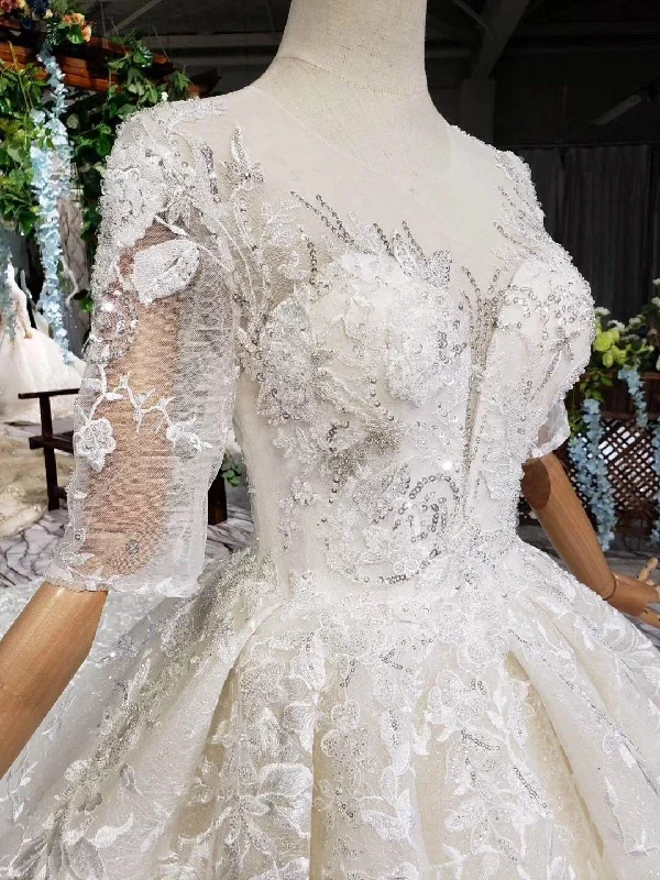 Elegant Half Sleeves Ball Gown Lace Sweetheart Wedding Dress  WD379