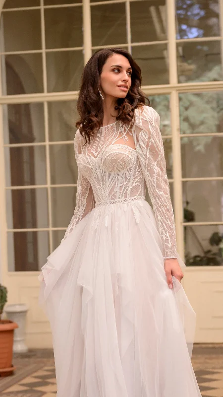 Elegant Long Sleeve High Neck Wedding Dress