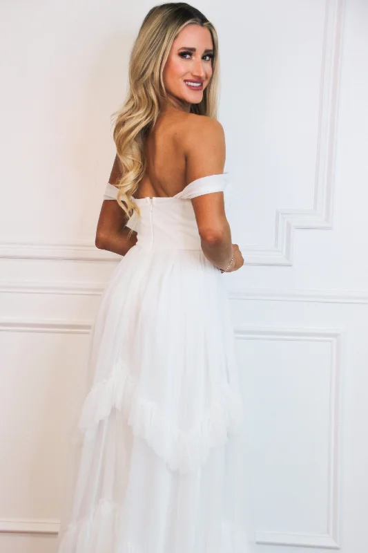 Enchanted Evening Off Shoulder Maxi Dress: White