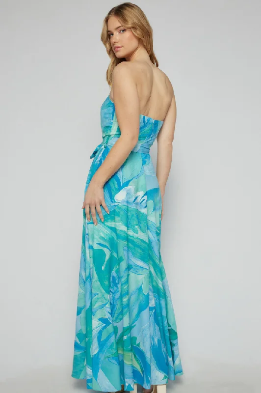 FEINA STRAPLESS MAXI DRESS - Blue Green Print