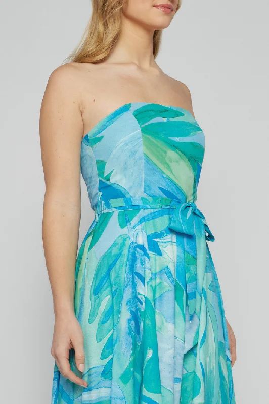 FEINA STRAPLESS MAXI DRESS - Blue Green Print