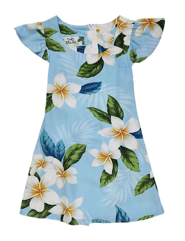 Girl's Flower Dress Plumeria Sky Blue