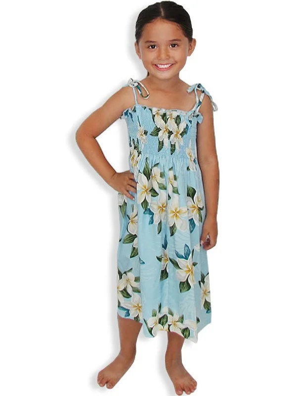 Girl's Flower Dress Plumeria Sky with Smock Top