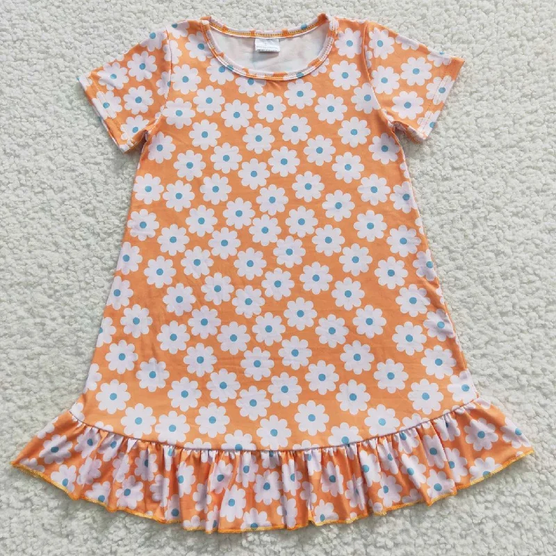 girls orange floral dress GSD0399