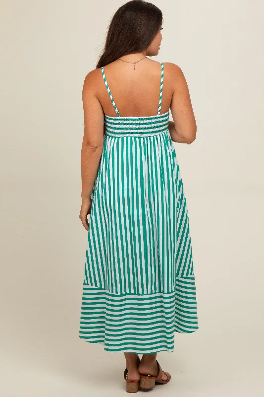 Green Contrast Stripe Maternity Midi Dress