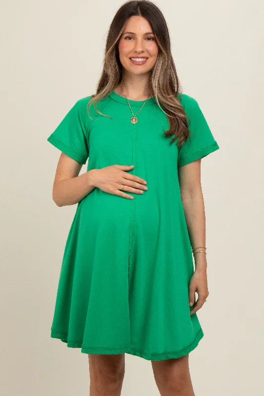 Green Solid T-shirt Maternity Mini Dress