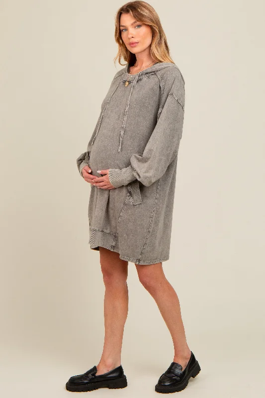 Grey Mineral Wash Maternity Hoodie Dress