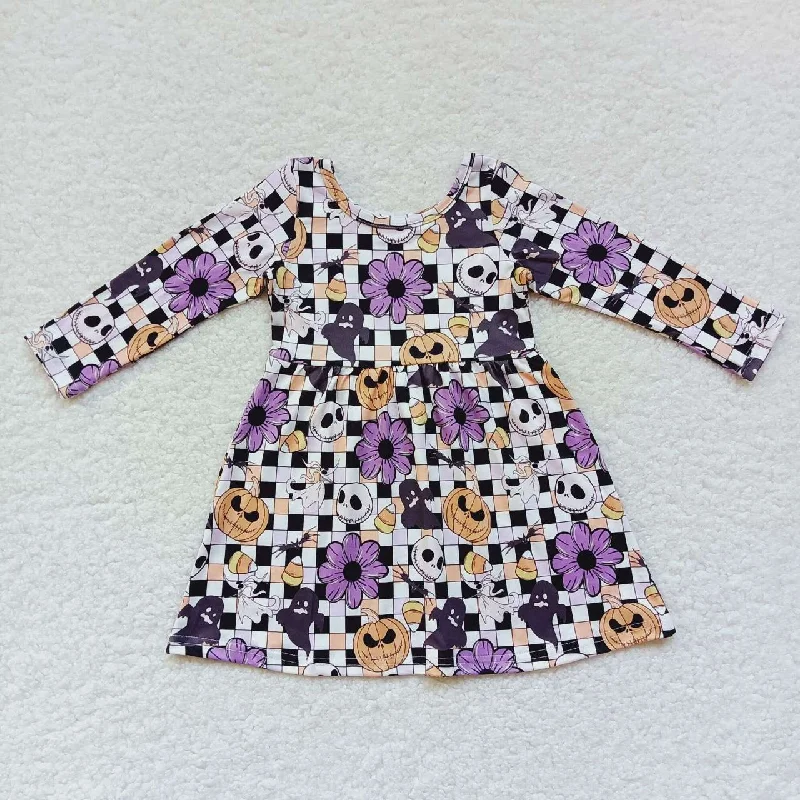 Halloween purple pumpkin print long sleeve dress GLD0233