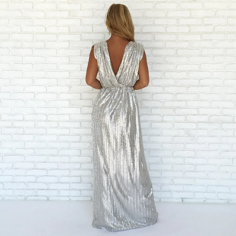 Illuminated Luxe Maxi Dress In Silver