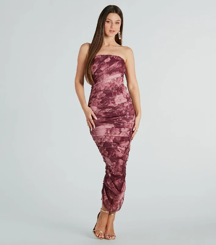 Irresistible Blooms Floral Strapless Maxi Dress