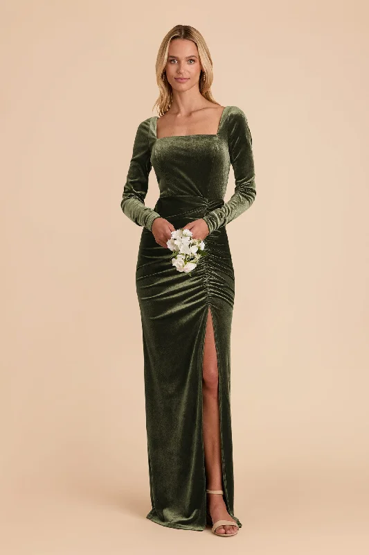 Ivy Velvet Dress - Olive