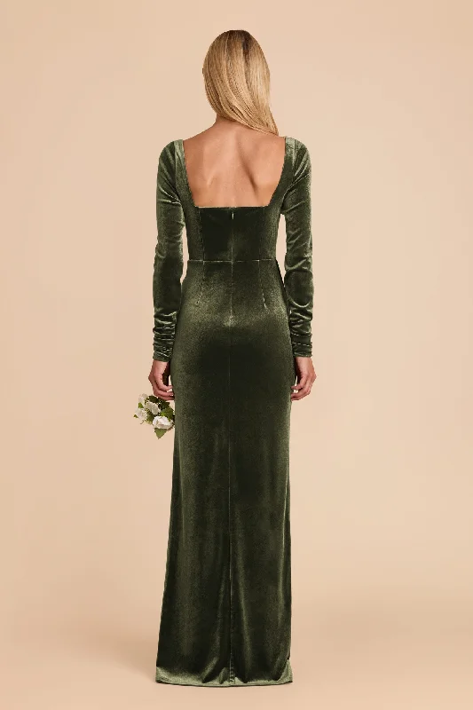 Ivy Velvet Dress - Olive