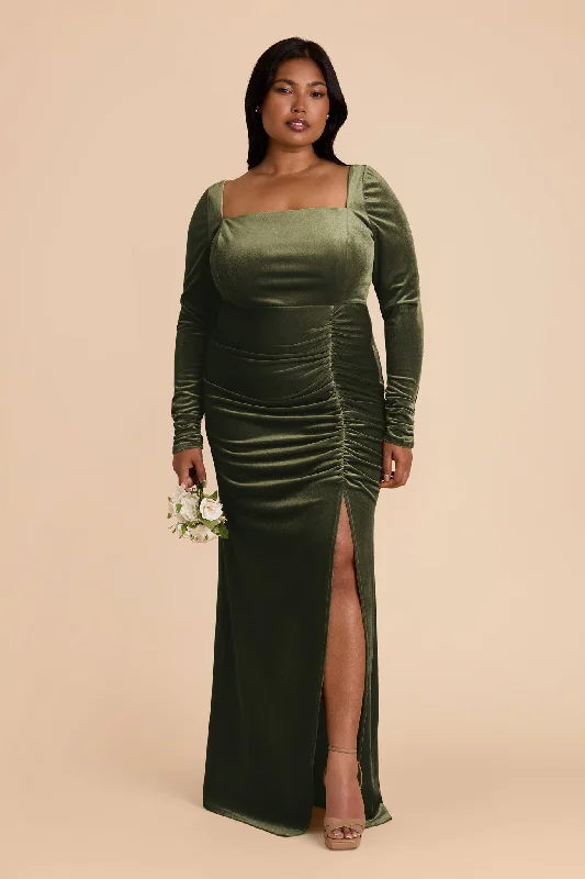 Ivy Velvet Dress - Olive