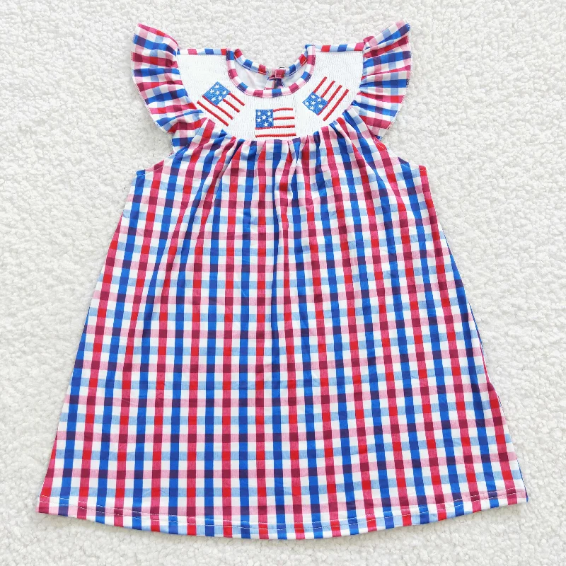 kids American flag embroidery dress GSD0387