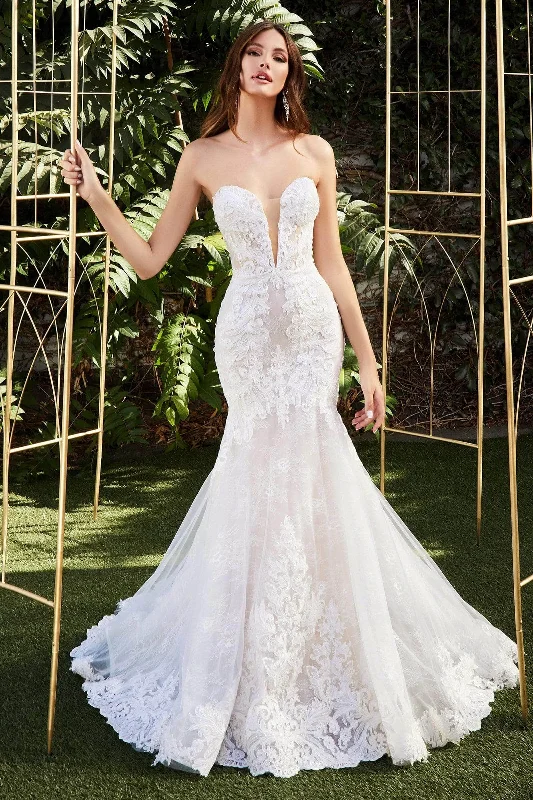 Ladivine Bridal - CD928 Strapless Lace Trumpet Wedding Gown