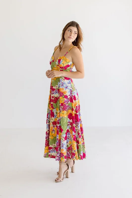 Lainey Sleeveless Floral Print Midi Dress Fuchsia